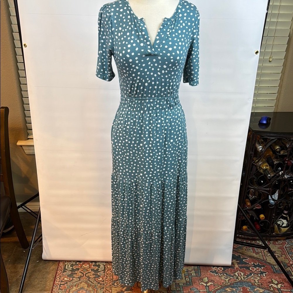 Serra Teal Polka Dot Maxi Dress from Aldi. Size Medium. VGUC